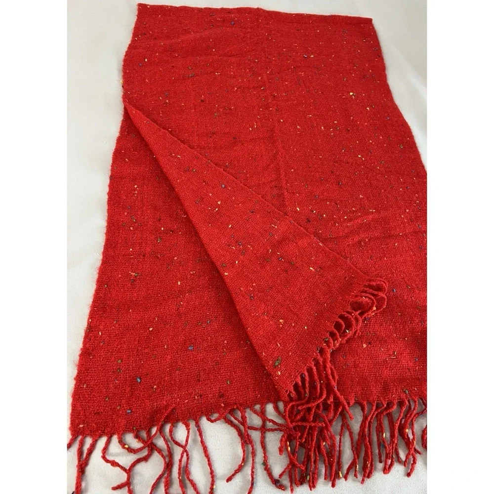 100% Cashmere Wrap Scarf Hand Tailored Made In Germany Red Confeti 82